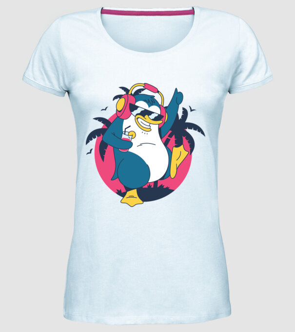 Pinguin de Petrecere model albastru deschis pe tricou