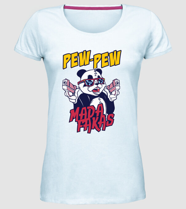 Pew Pew Pew Madafakas Panda model albastru deschis pe tricou
