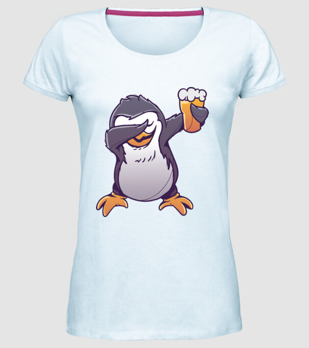 Pinguin cu Bere DAB model albastru deschis pe tricou
