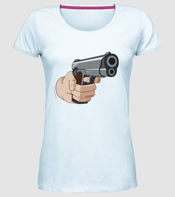 Pistol model albastru deschis pe tricou