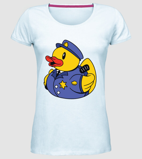 Rățușcă de cauciuc Polițist model albastru deschis pe tricou