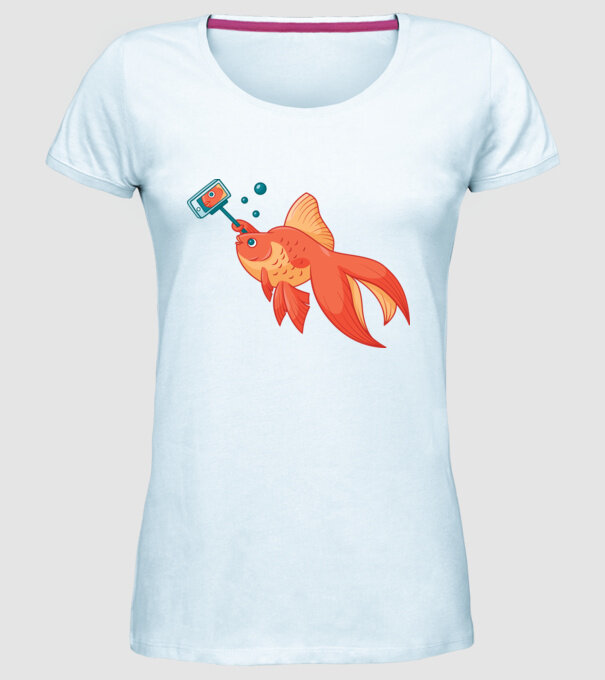 Selfish - Pește făcând selfie model albastru deschis pe tricou