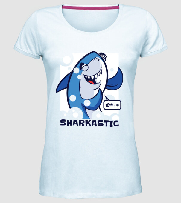 Sharkastic - Rechinul sarcastic model albastru deschis pe tricou