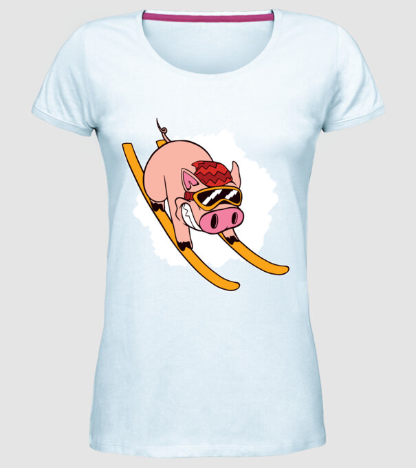 Porcușor schior model albastru deschis pe tricou