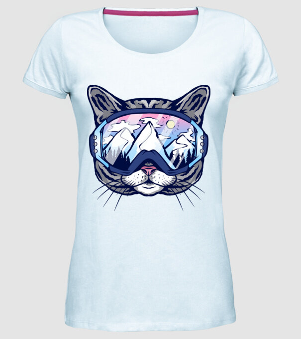 Pisică schior model albastru deschis pe tricou