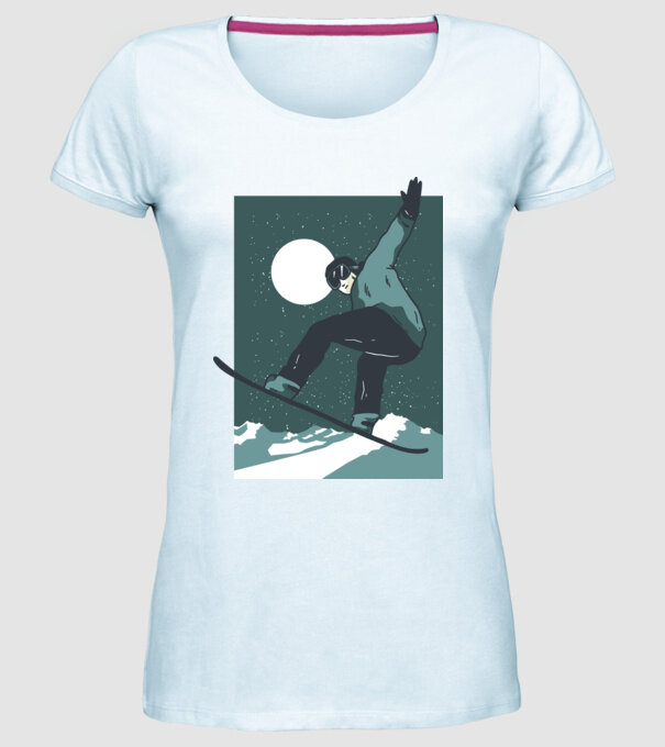 Săritură Snowboard model albastru deschis pe tricou