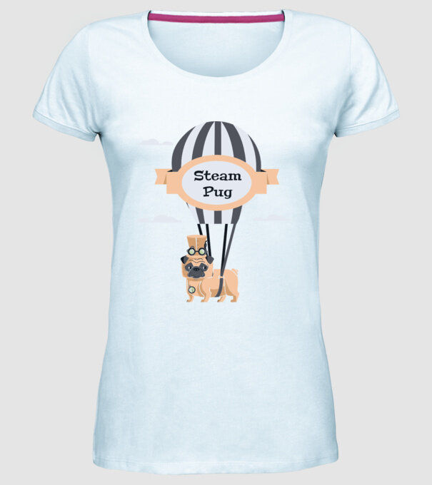 Steampug - mops model albastru deschis pe tricou