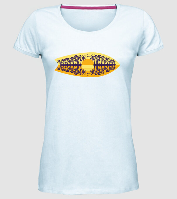 Surfboard model albastru deschis pe tricou