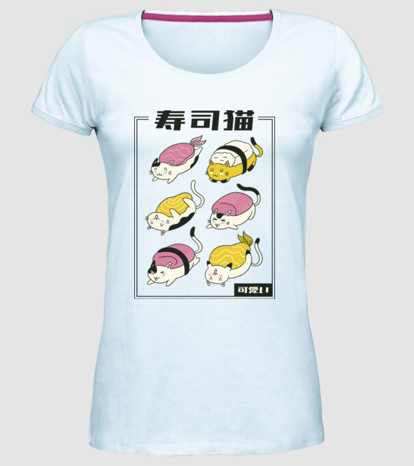 Pisicuțe Sushi model albastru deschis pe tricou