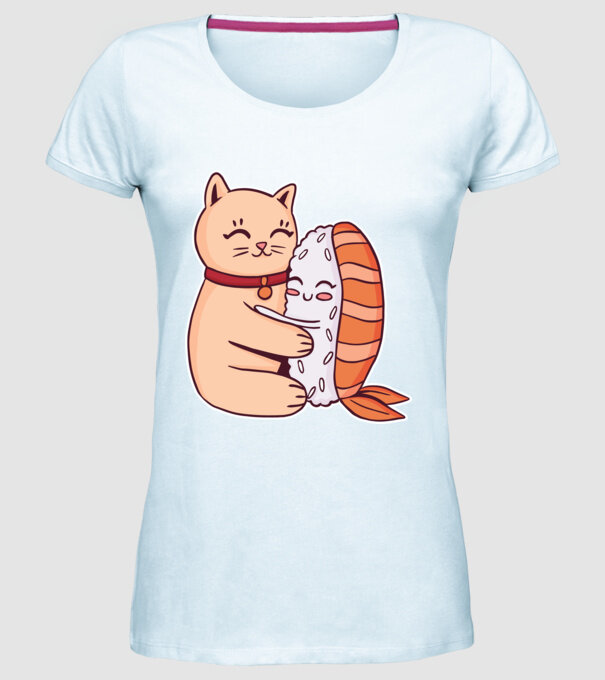 Sushi cu Pisică model albastru deschis pe tricou