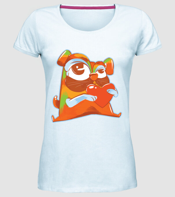 Mops colorat model albastru deschis pe tricou