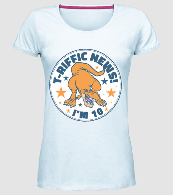 'T-rex Terrific news i''m 10' model albastru deschis pe tricou