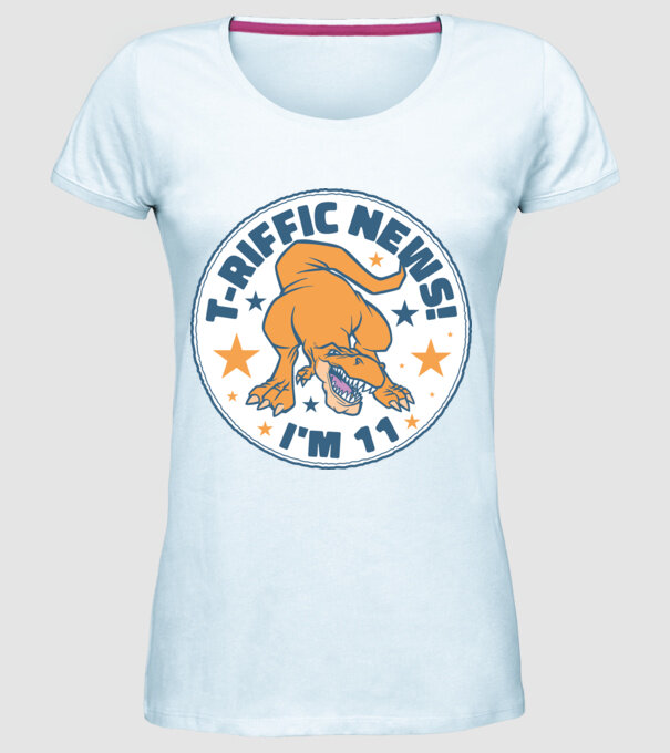'T-rex Terrific news i''m 11' model albastru deschis pe tricou