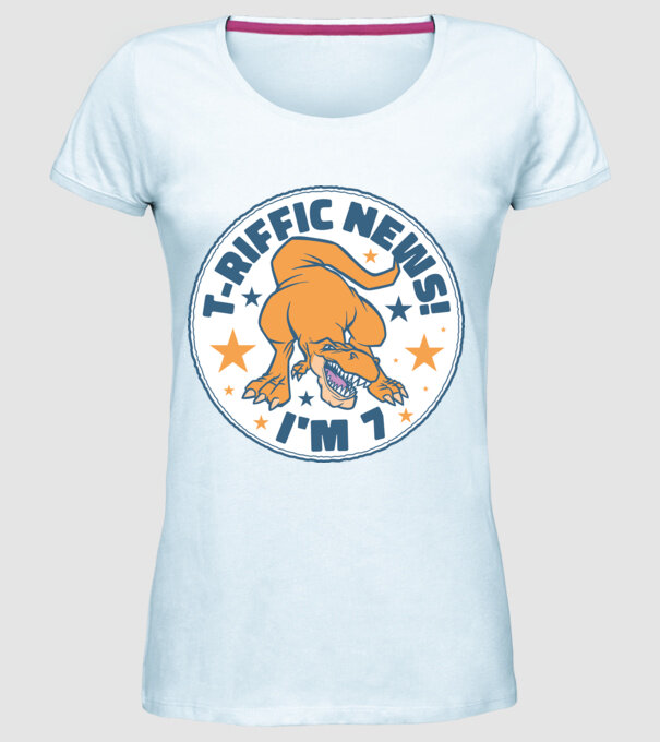 'T-rex Terrific news i''m 7' model albastru deschis pe tricou