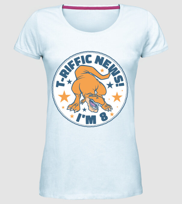 'T-rex Terrific news i''m 8' model albastru deschis pe tricou