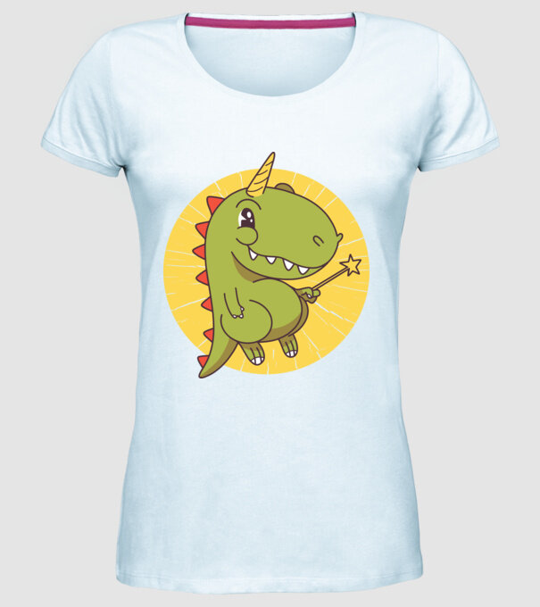 T-rex Unicorn cu baghetă magică model albastru deschis pe tricou