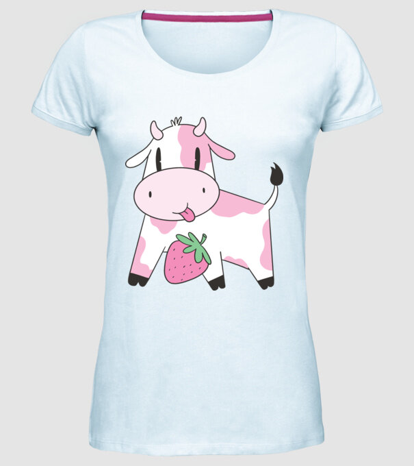Vacă cu căpșuni model albastru deschis pe tricou