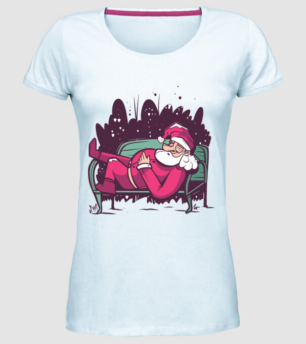 Moș Crăciun doarme model albastru deschis pe tricou