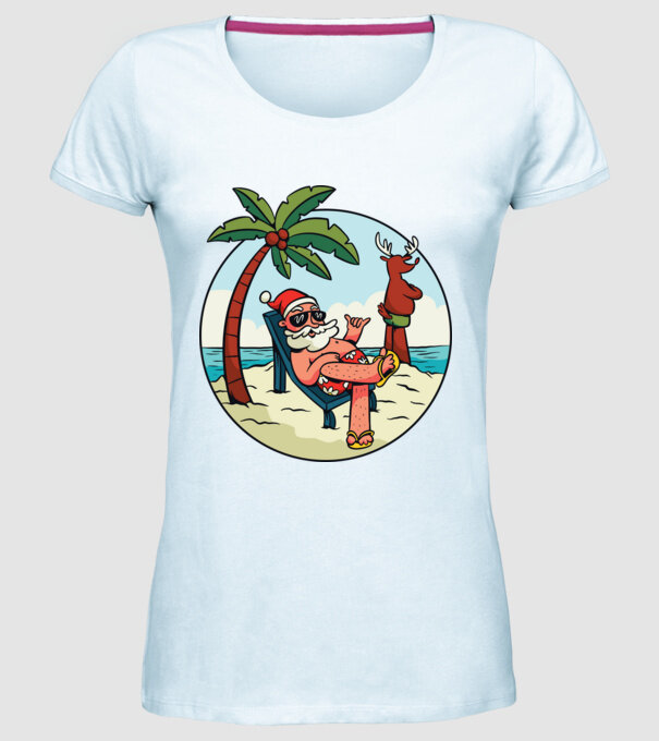Moș Crăciun în vacanță de vară model albastru deschis pe tricou