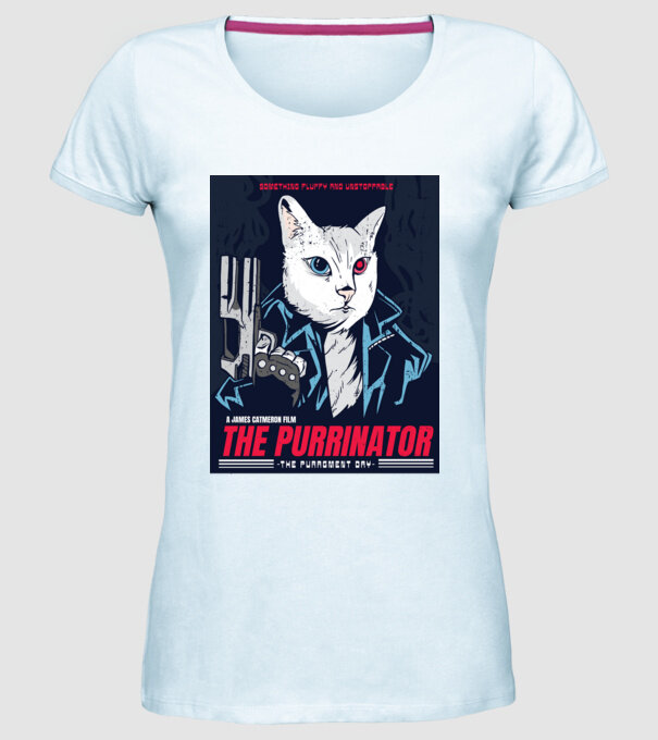 The Purrinator Pisică model albastru deschis pe tricou