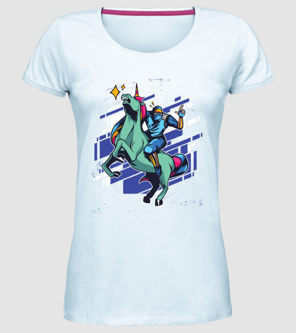 Unicorn Ninja model albastru deschis pe tricou