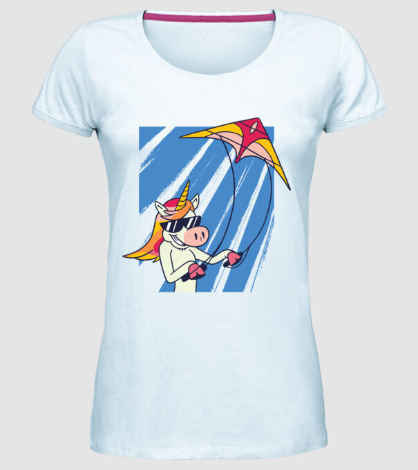 Unicorn lansează zmeie tricou drăguț model albastru deschis pe tricou