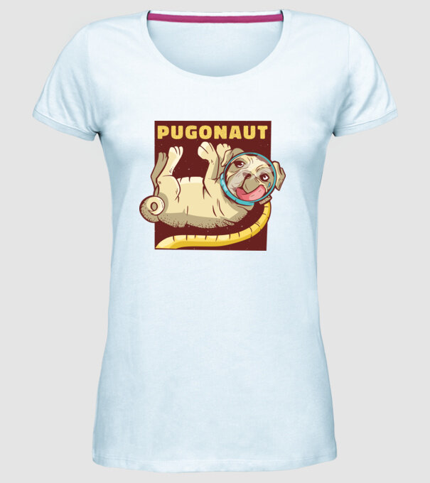 Mops Astronaut model albastru deschis pe tricou