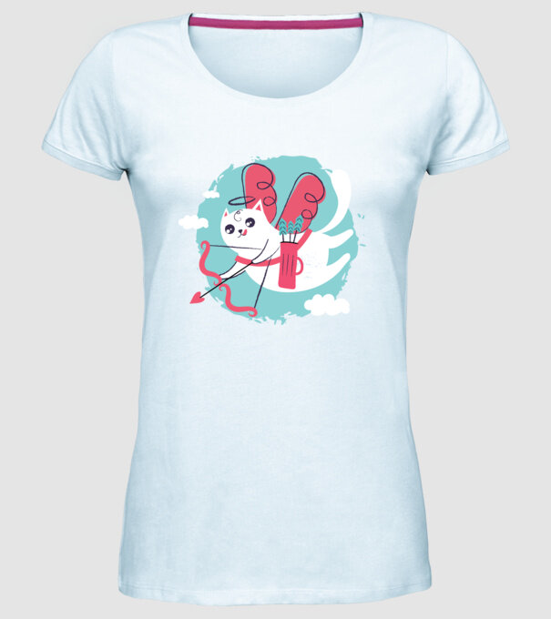 Pisică Valentin model albastru deschis pe tricou