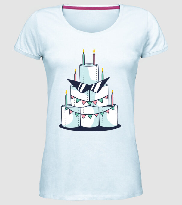 Tort de zi de naștere din hârtie igienică model albastru deschis pe tricou