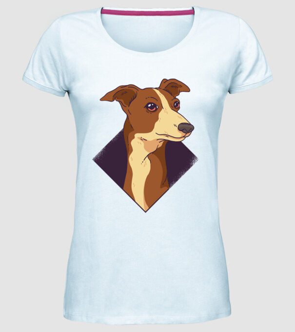Cap câine Whippet model albastru deschis pe tricou