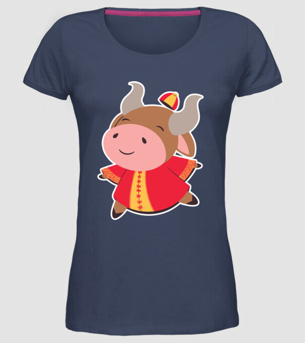 Anul chinezesc - Anul Bivolului model albastru jeanși pe tricou
