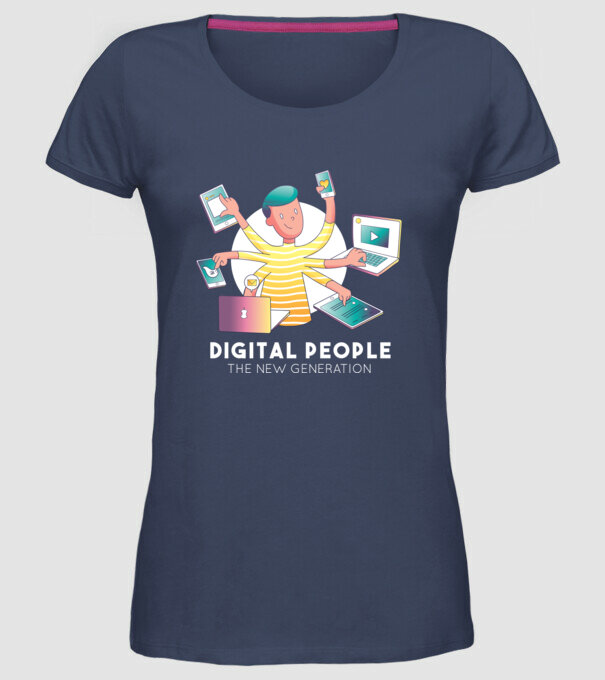 Oamenii multitasking sunt generația viitoare model albastru jeanși pe tricou