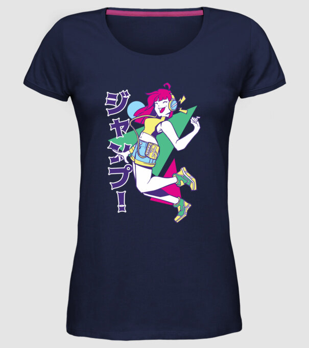 Anime fată retro model albastru închis pe tricou