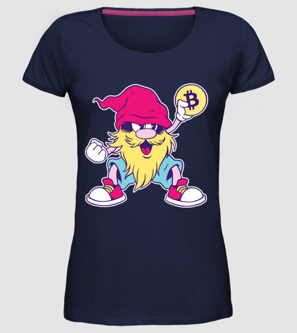 Pitic Bitcoin model albastru închis pe tricou