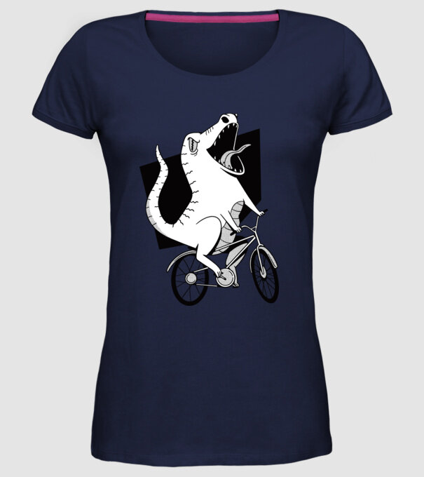 Dinozaur cu bicicletă model albastru închis pe tricou
