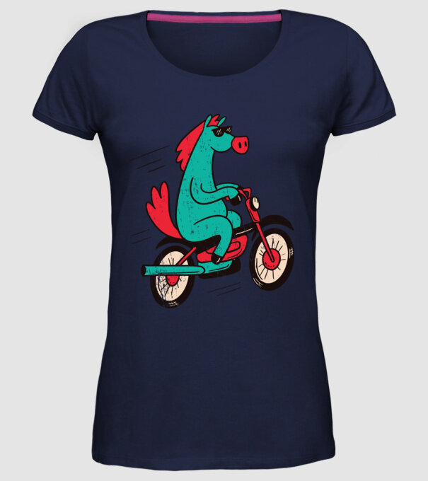 Cal cu bicicletă model albastru închis pe tricou
