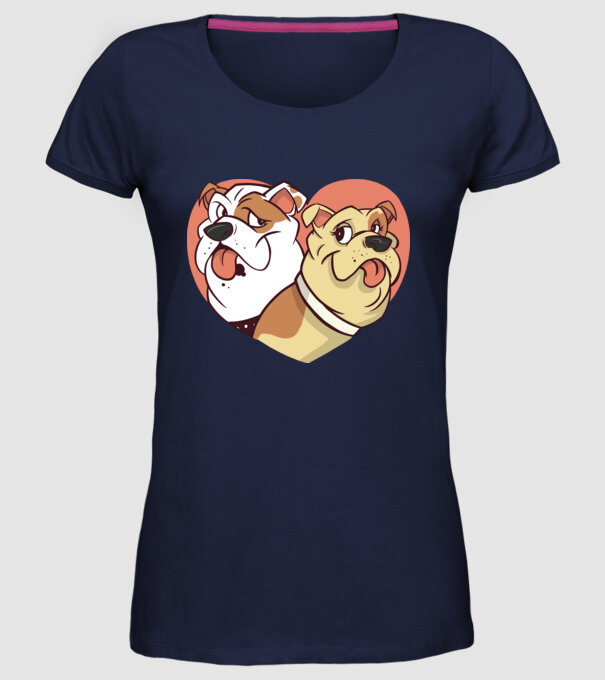 Dragoste Bulldog model albastru închis pe tricou