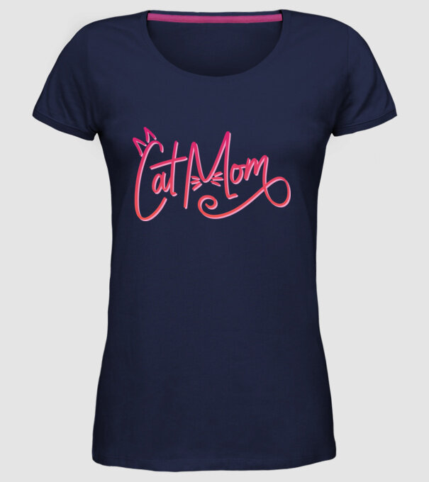Mamă cu pisică model albastru închis pe tricou