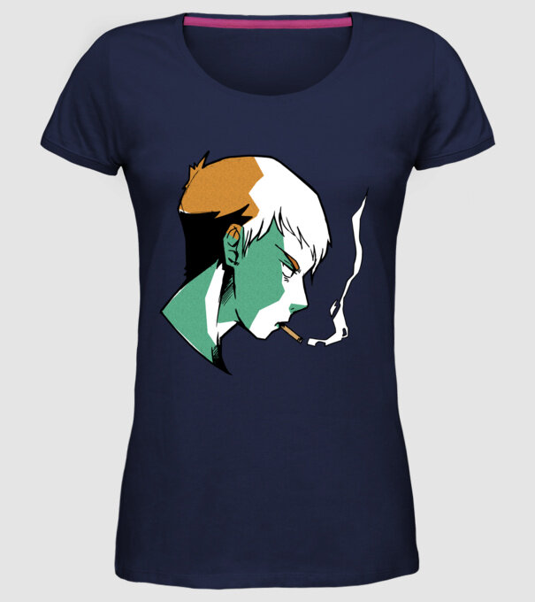 Anime băiat fumător model albastru închis pe tricou