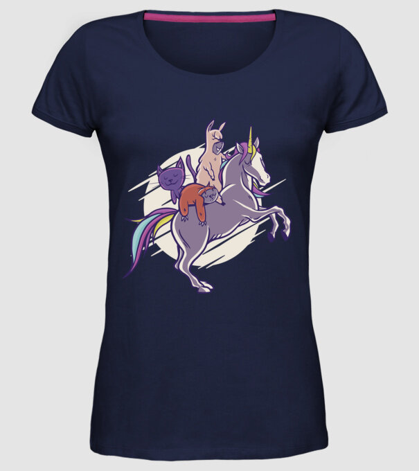 Animale drăguțe pe Unicorn model albastru închis pe tricou