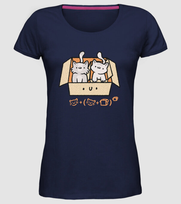 Cutie cu pisică drăguță model albastru închis pe tricou