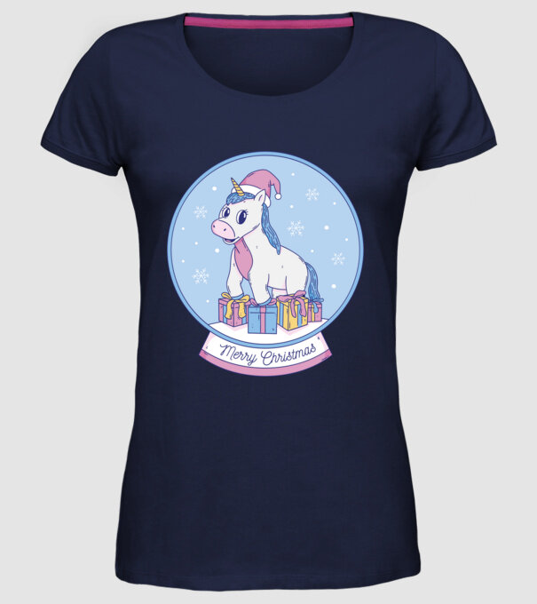 Glob de zăpadă drăguț, de Crăciun, cu Unicorn model albastru închis pe tricou