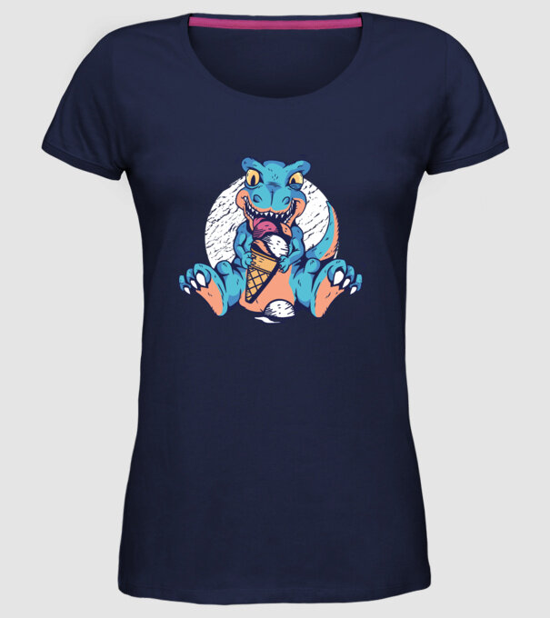 T-rex drăguț cu înghețată model albastru închis pe tricou