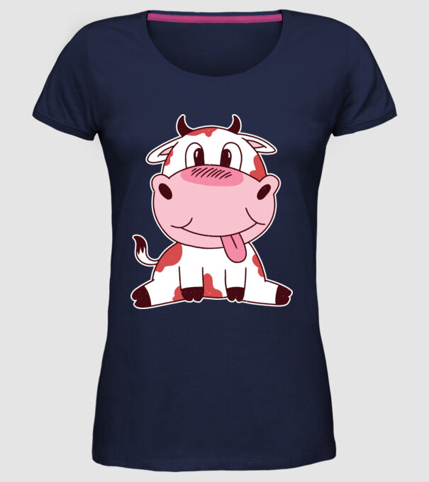 Vacă drăguță model albastru închis pe tricou