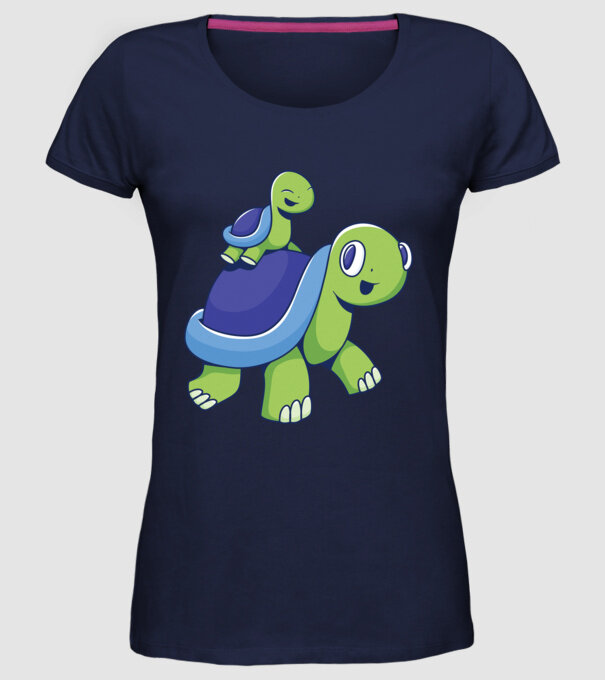 Familie țestoase drăguțe model albastru închis pe tricou