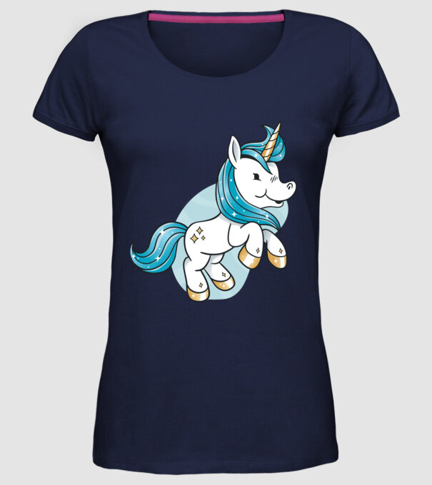 Unicorn drăguț model albastru închis pe tricou