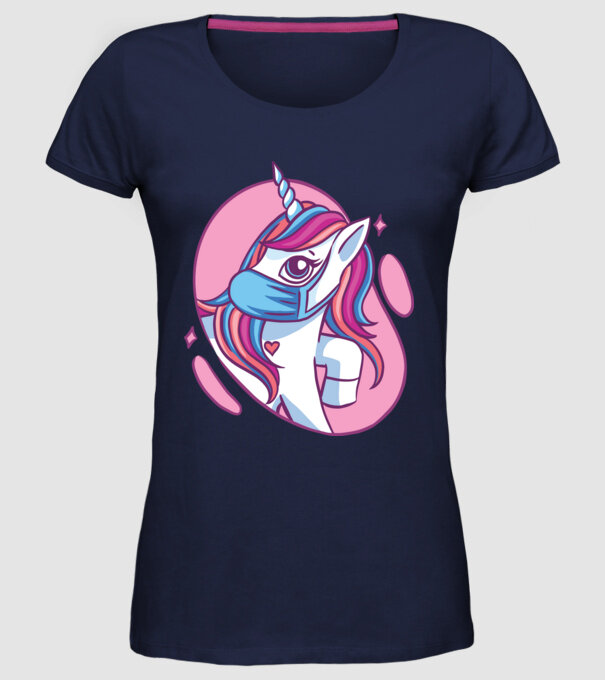 Unicorn drăguț cu mască model albastru închis pe tricou