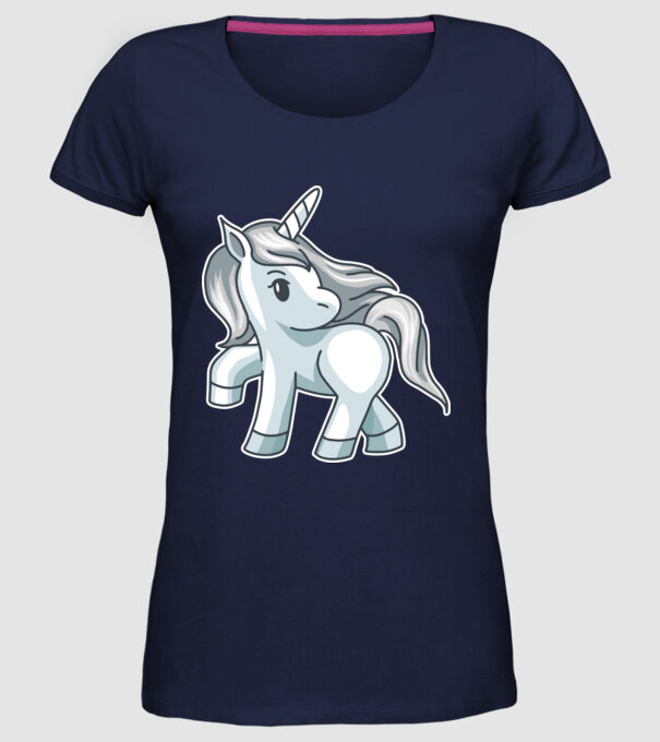 Unicorn de argint model albastru închis pe tricou