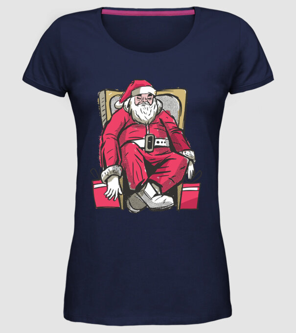 Moș Crăciun Obosit model albastru închis pe tricou