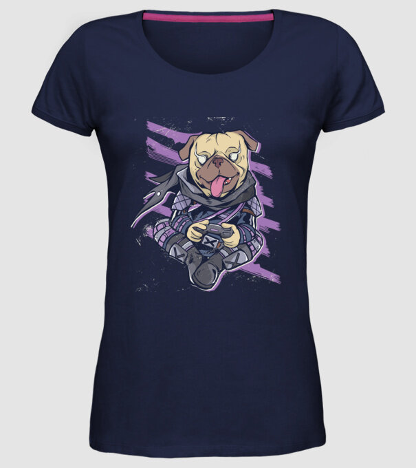 Mops Gamer model albastru închis pe tricou